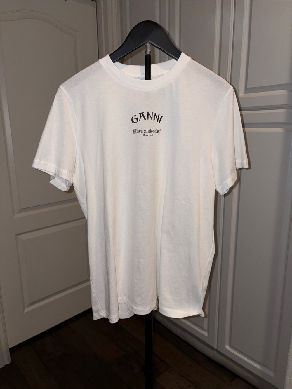 Ganni White Graphic 'Have a nice day!' Short Sleeve Tee